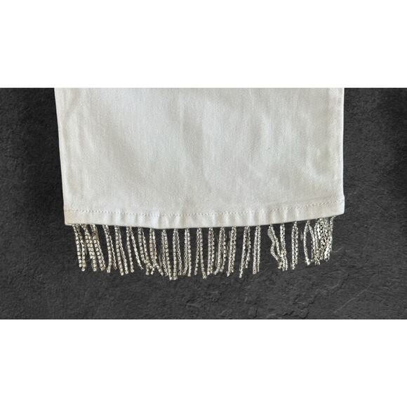 NEW Parker & Rowe White Capri Jeans Pull On Elastic Waist Rhinestone Fringe XL - Picture 8 of 12
